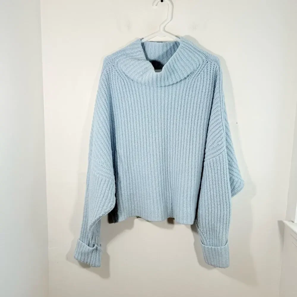 Anthropologie Maeve Athena Cowl Neck Sweater Pullover Alpaca Wool Blue XL